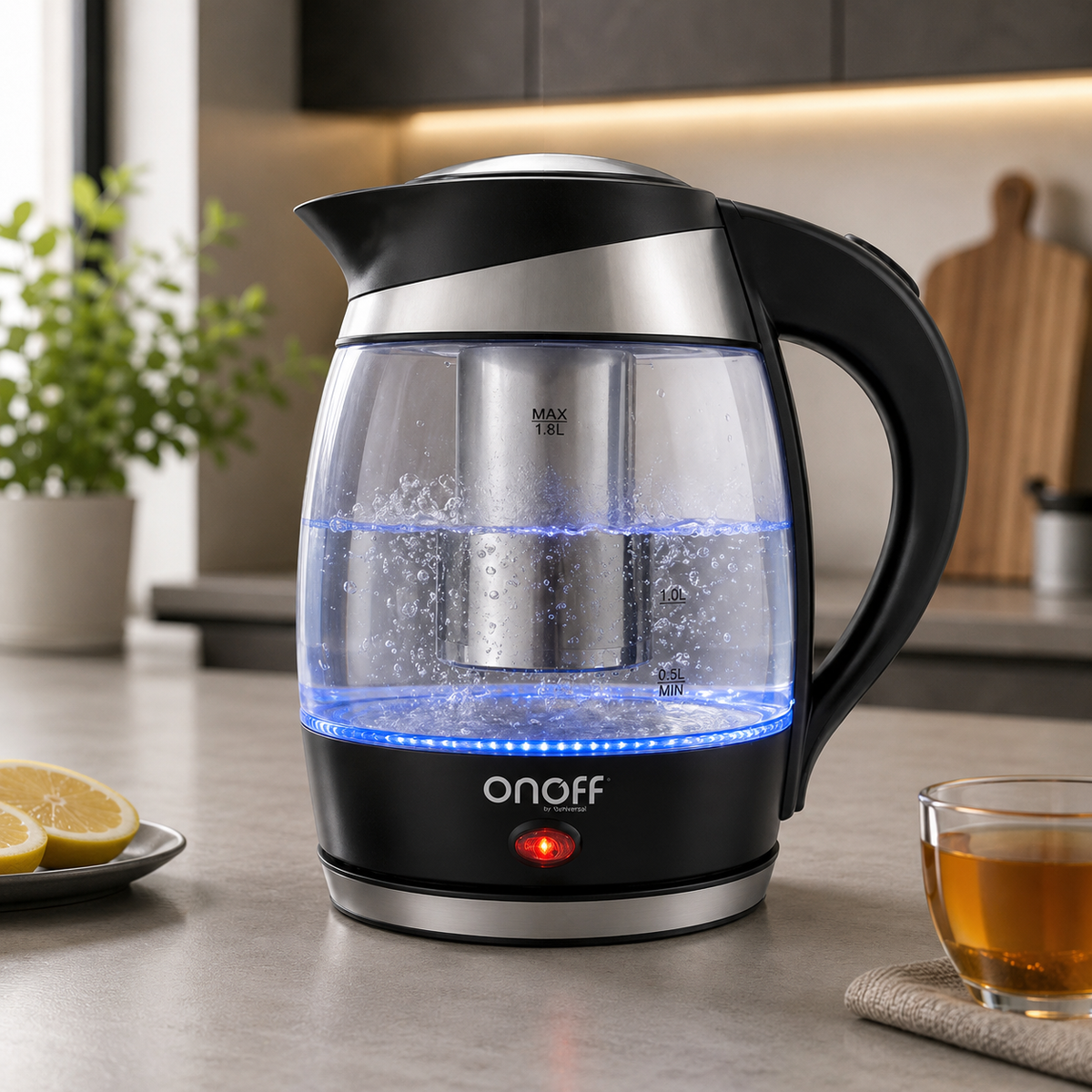 Hervidor electrónico con infusor 1.8 litros 1200W ONOFF