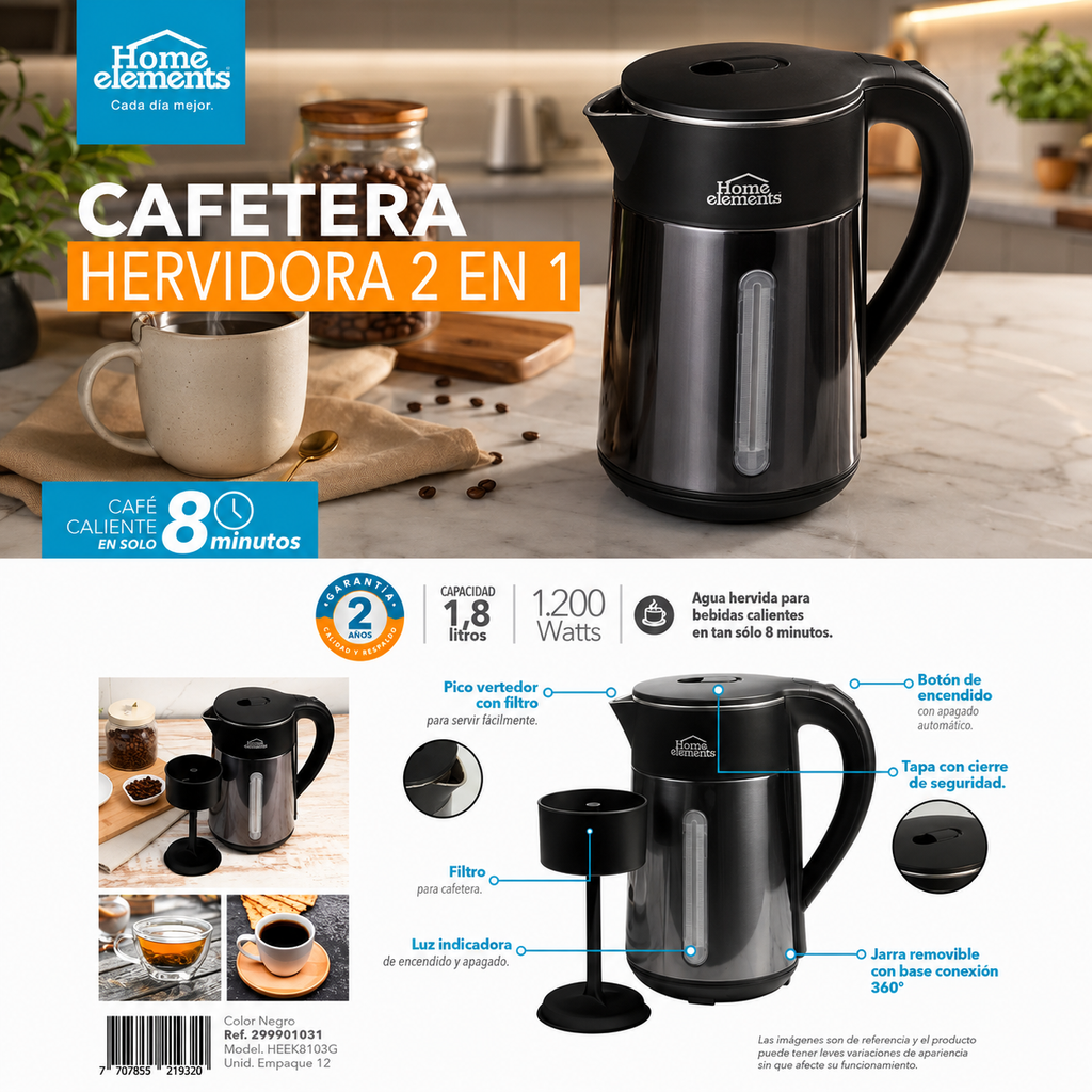 Jarra Hervidora acero inox 1.9 litros HOME ELEMENTS