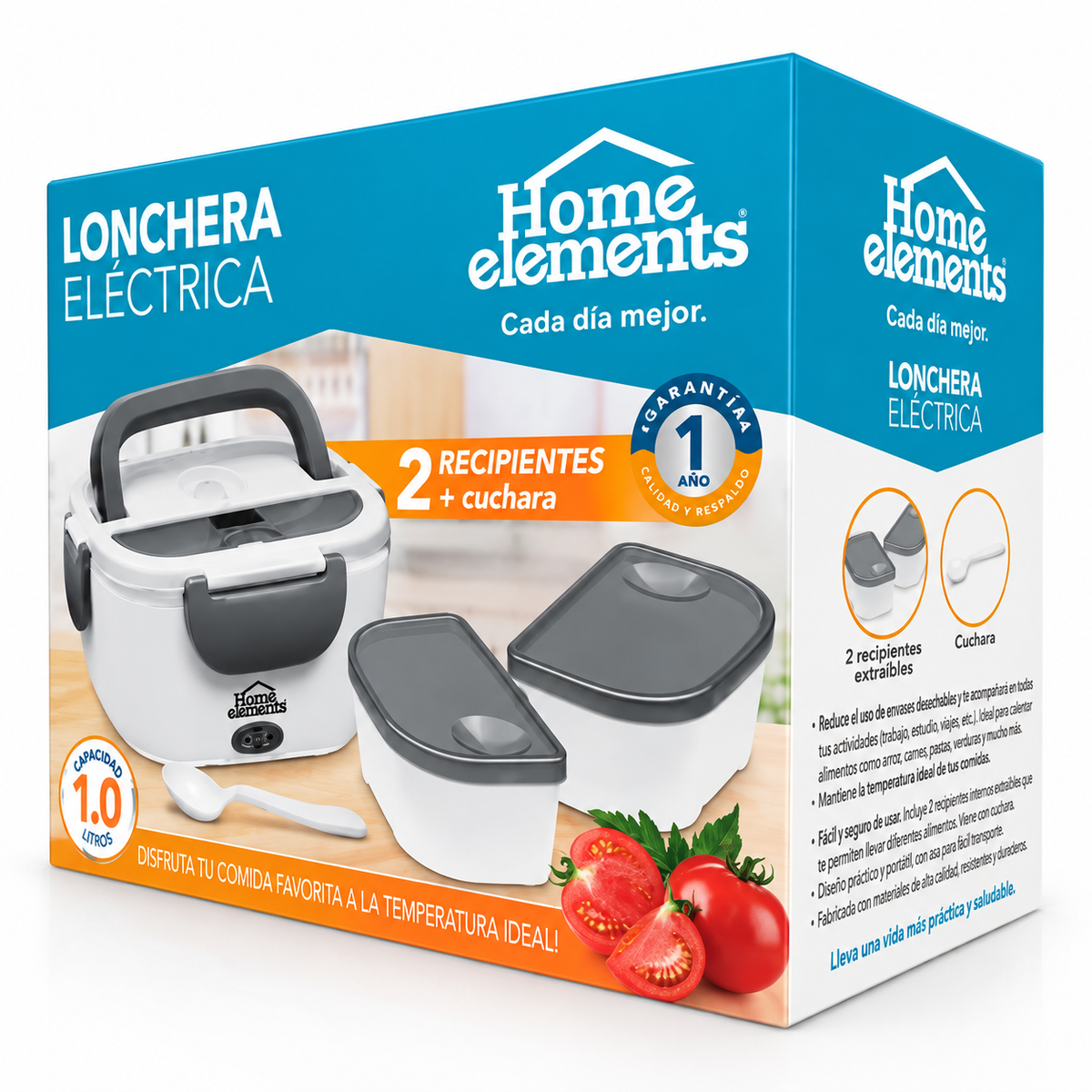 Lonchera eléctrica 1 litro gris HOME ELEMENTS
