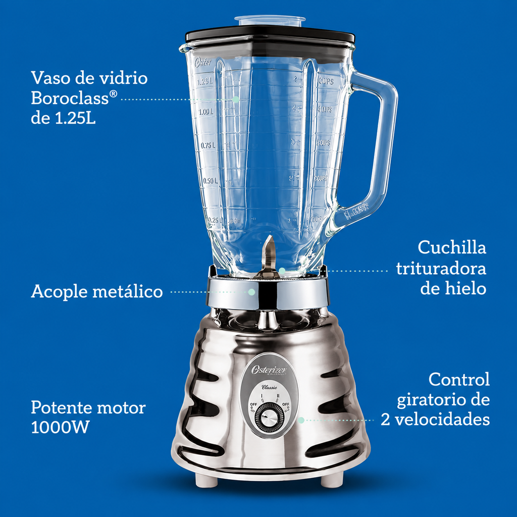 Licuadora cromada 2 velocidades OSTER