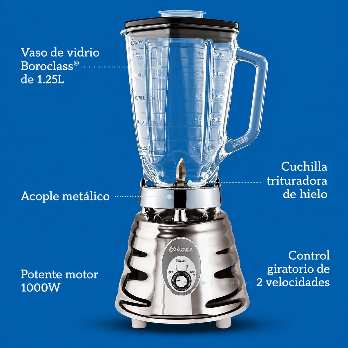 Licuadora cromada 2 velocidades OSTER