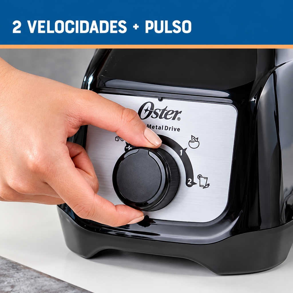 Licuadora perilla dos velocidades pulso 800W negra OSTER