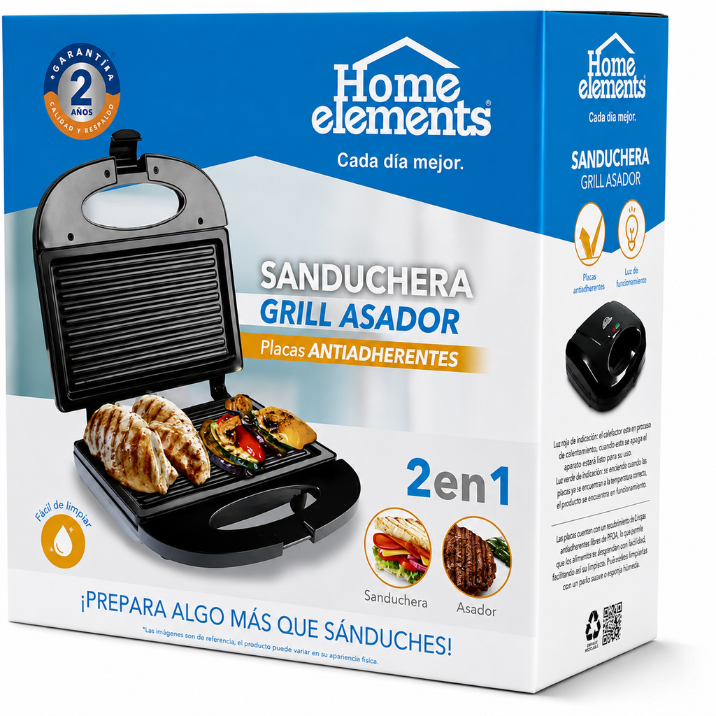 Sanduchera gril asador 2 en 1 HOME ELEMENTS
