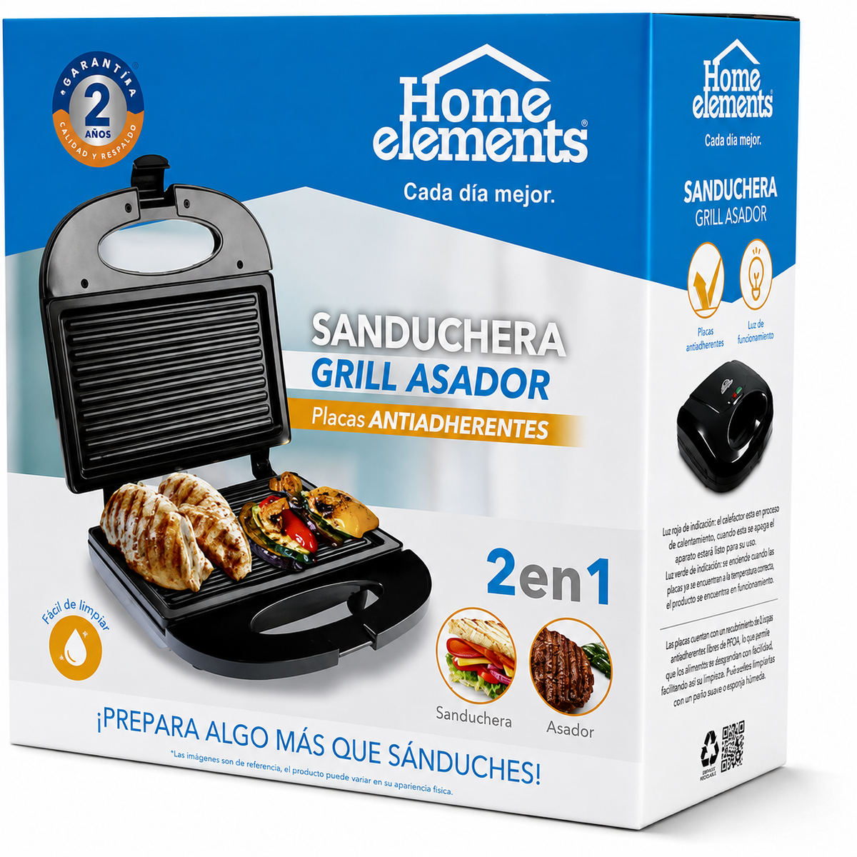 Sanduchera gril asador 2 en 1 HOME ELEMENTS