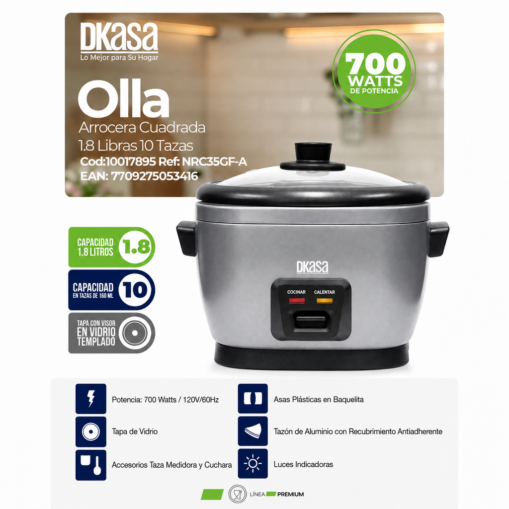 Olla Arrocera Premium Inox Cook Con Visor 1.0 Libra DKASA