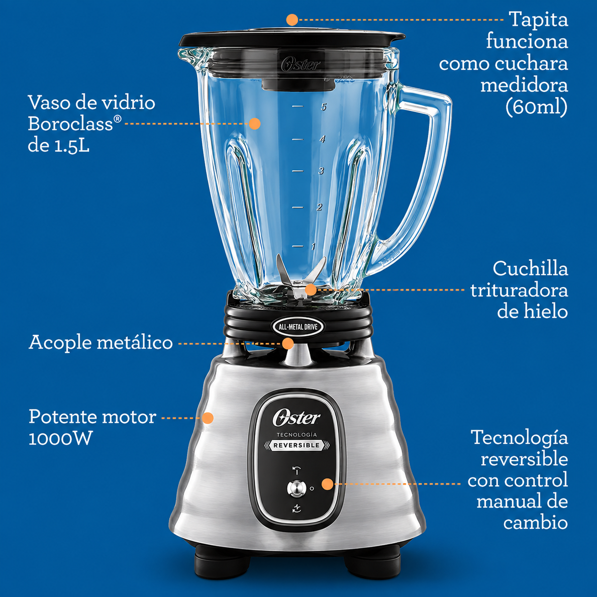 Licuadora clásica Oster® motor reversible OSTER