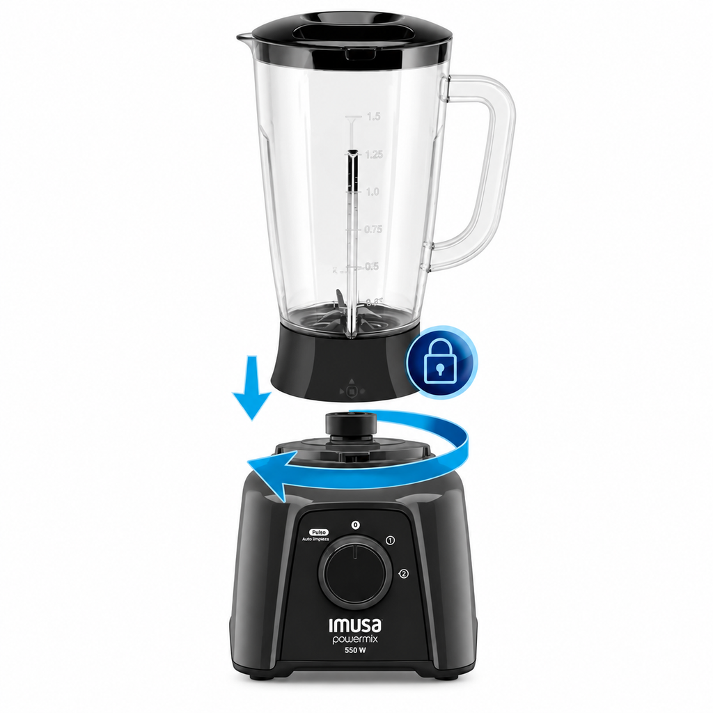 Licuadora powemix plus 550w 2 litros Negra IMUSA