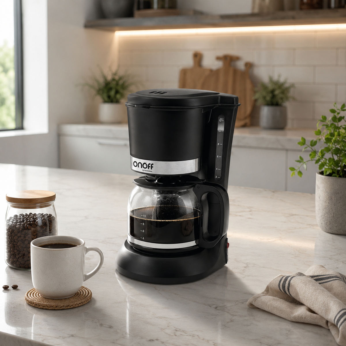 Cafetera OnOff 12 tazas 1.2L negra