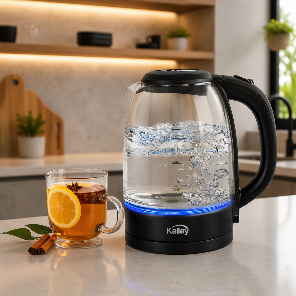 Hervidor de agua 1.7 litros 1500W de vidrio Kalley