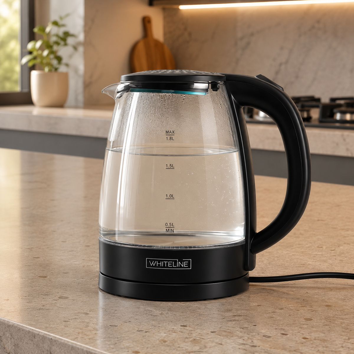 Hervidor eléctrico vidrio 1.8 litros de1000W White Line