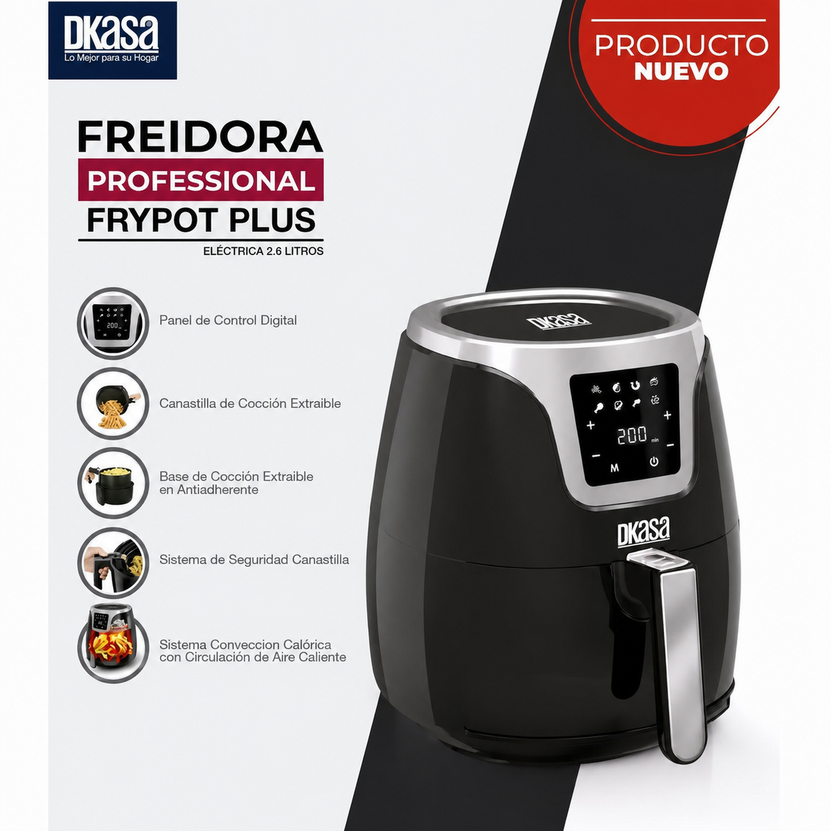 Freidora de aire digital 2.6 litros DKASA negra
