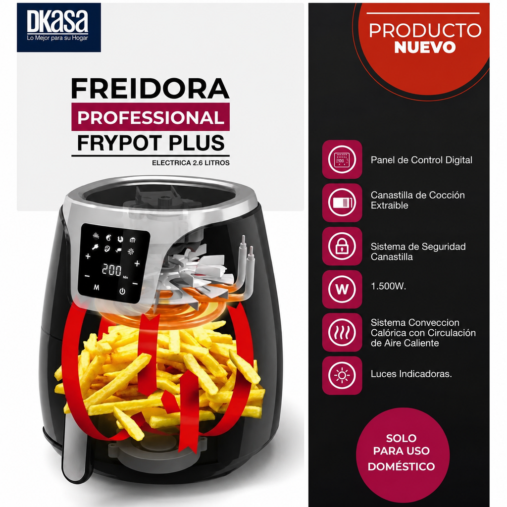 Freidora de aire digital 2.6 litros DKASA negra