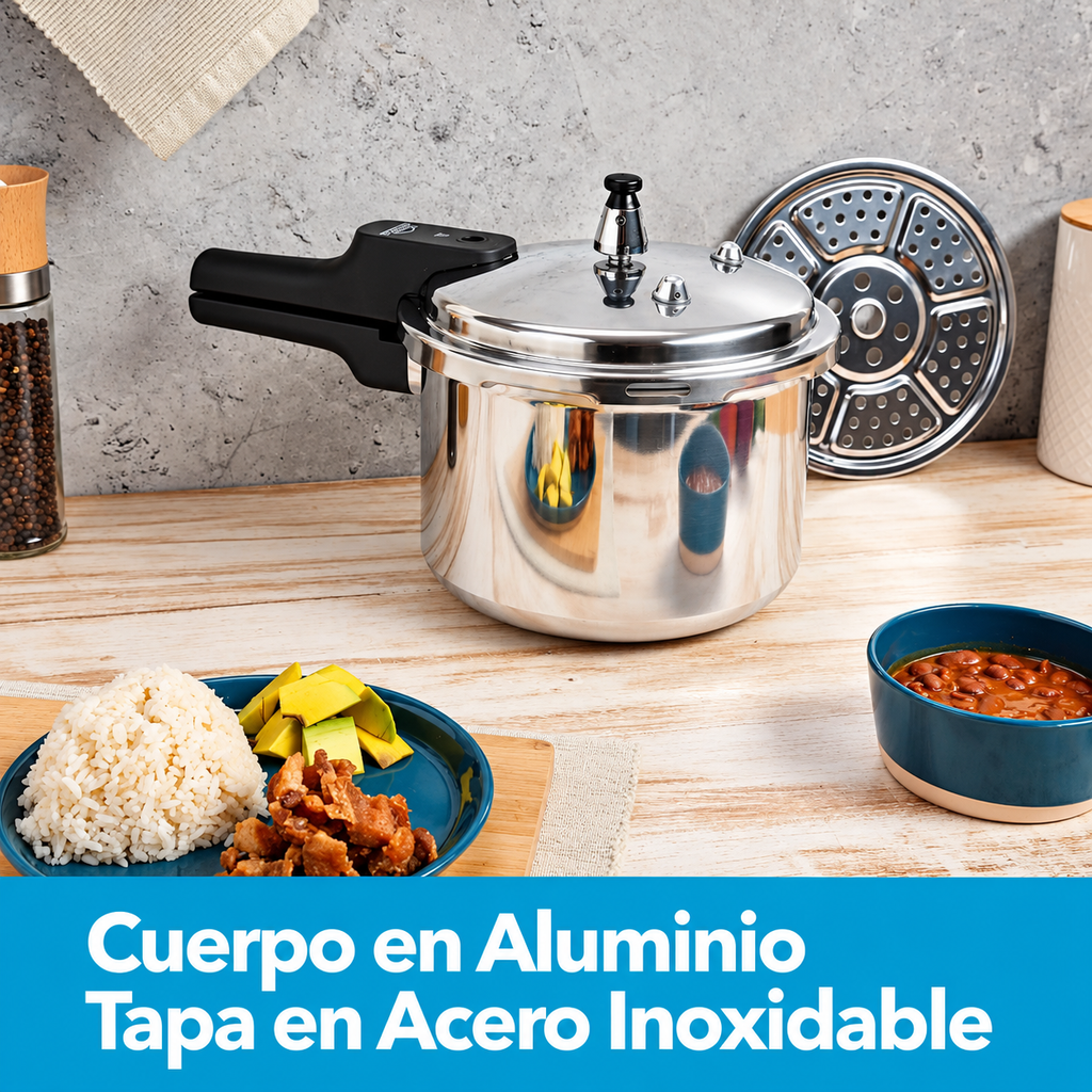 olla a presion aluminio tapa en acero cierre externo 4.2 litros 5 sistemas de seguridad HOME ELEMENTS