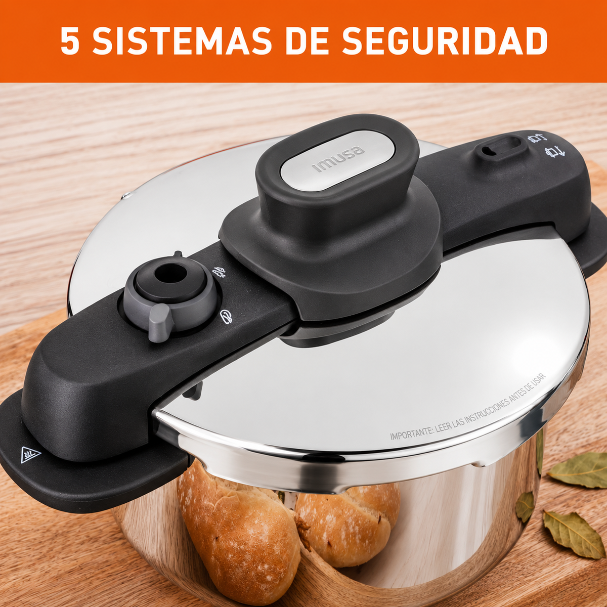 Olla presión acero inoxidable 5.6 litros 5 sistemas HOME ELEMENTS