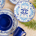 Vajilla Nostalgia 4 puestos 16 piezas blanco y azul