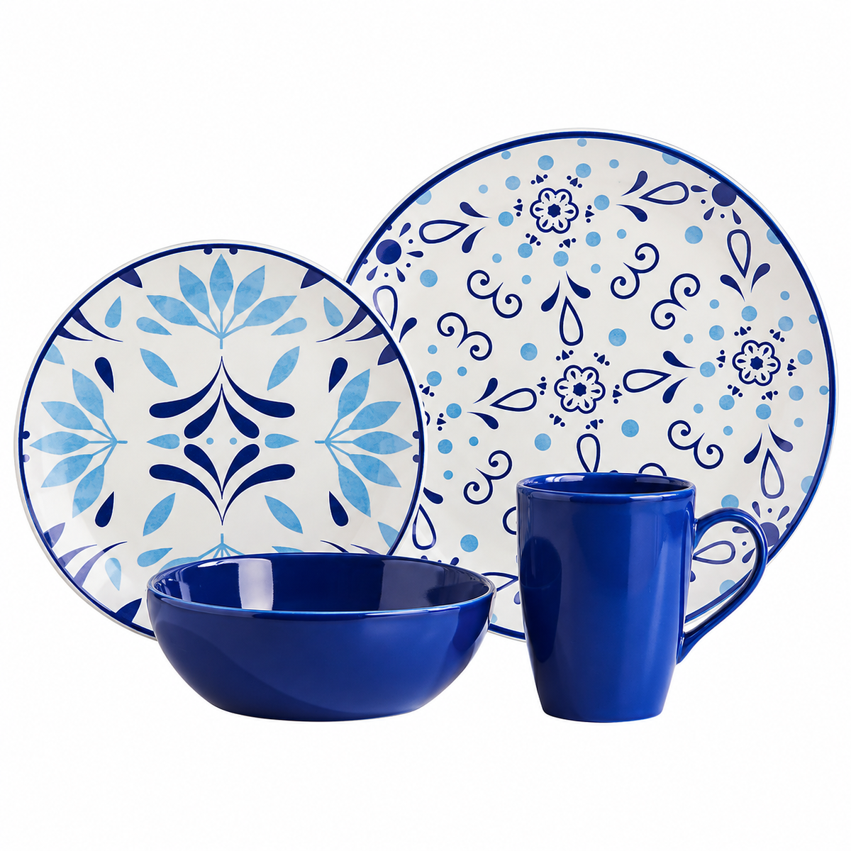 Vajilla Nostalgia 4 puestos 16 piezas blanco y azul