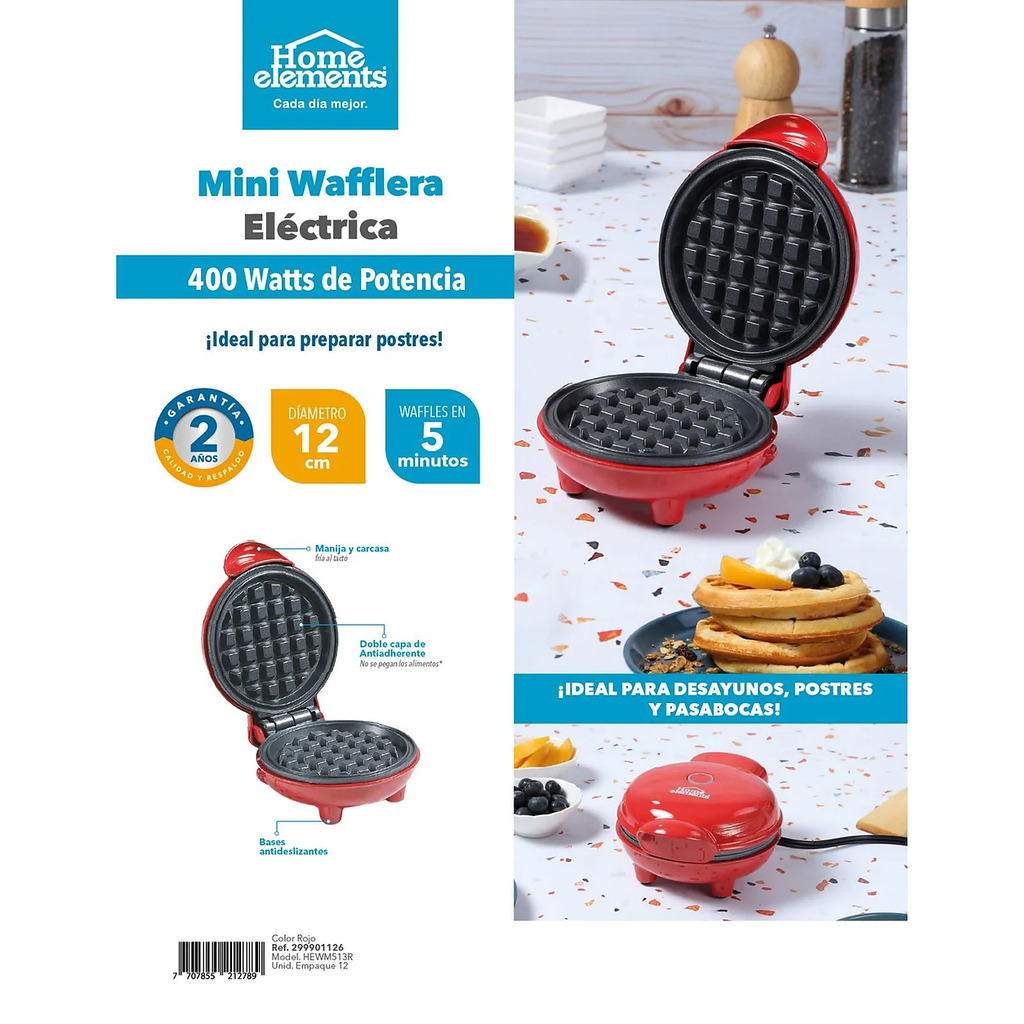 Mini waflera electrónica roja HOME ELEMENTS